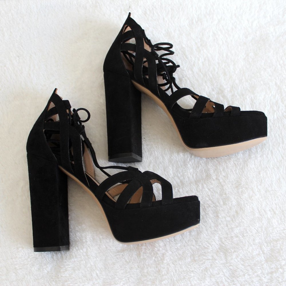 M. Gemi Black Platform Heel Ankle Tie Shoes